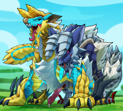 Zinogre Mating
art by blitzdrachin
Keywords: videogame;monster_hunter;dragon;zinogre;stygian_zinogre;male;anthro;M/M;penis;from_behind;anal;spooge;blitzdrachin