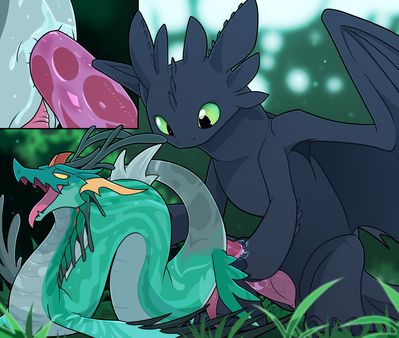 Toothless x Leviathan
art by blitzdrachin
Keywords: how_to_train_your_dragon;httyd;dragon;leviathan;night_fury;toothless;male;feral;M/M;penis;from_behind;anal;closeup;spooge;blitzdrachin