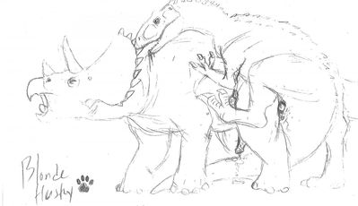 Hunted 1
art by blondehusky
Keywords: dinosaur;theropod;albertosaurus;ceratopsid;triceratops;male;feral;M/M;penis;anal;from_behind;spooge;blondehusky