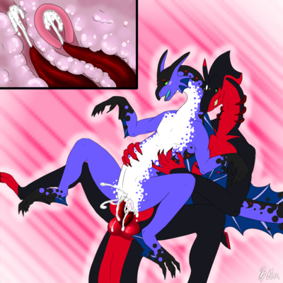 Skurtak and Aria Mating
art by bloodyharpy
Keywords: dragon;dragoness;male;female;feral;M/F;penis;hemipenis;reverse_cowgirl;double_penetration;vaginal_penetration;anal;internal;ejaculation;spooge;bloodyharpy