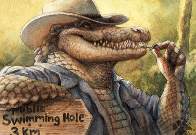 Swimming Hole
art by blotch
Keywords: crocodilian;alligator;male;anthro;solo;non-adult;blotch