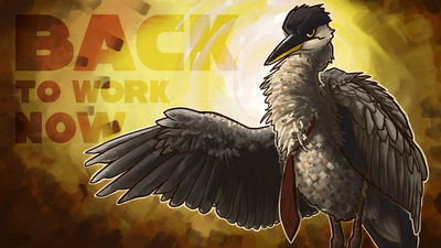 Back To Work Now
art by bombird
Keywords: avian;bird;feral;solo;humor;non-adult;bombird