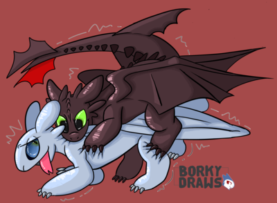 Nubless and Toothless Having Sex 1
art by bork or borky-draws
Keywords: how_to_train_your_dragon;httyd;night_fury;toothless;nubless;male;female;anthro;M/F;from_behind;bork;borky-draws