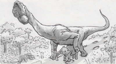 Brachiosaurus Mounts an Elephant
unknown creator
Keywords: dinosaur;sauropod;brachiosaurus;furry;elephant;feral;from_behind;suggestive;humor