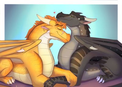 Moonwatcher and Qibli (Wings_of_Fire)
art by brokenscales
Keywords: wings_of_fire;nightwing;sandwing;qibli;moonwatcher;dragon;dragoness;male;female;feral;M/F;romance;non-adult;brokenscales