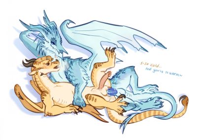 Cold vs Warm (Wings_of_Fire)
art by bruh_reiji
Keywords: wings_of_fire;icewing;sandwing;qibli;winter;dragon;male;feral;M/M;penis;spoons;anal;spooge;bruh_reiji