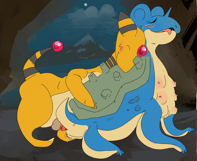 Lapras x Ampharos Mating
art by buttcheck
Keywords: anime;pokemon;reptile;lapras;ampharos;male;female;anthro;breasts;M/F;penis;vagina;from_behind;anal;buttcheck