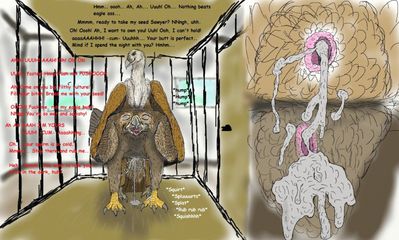 Cage Breeding
art by uppmap123
Keywords: avian;bird;vulture;hawk;feral;male;M/M;from_behind;cloaca;closeup;spooge;uppmap123