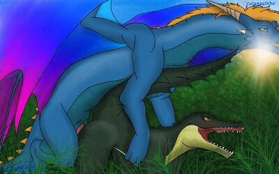 Guilber and Hunter (Block_Story)
art by calanguinhodraw
Keywords: block_story;dragon;crocodilian;crocodile;male;female;feral;M/F;penis;from_behind;suggestive;calanguinhodraw