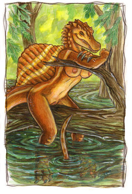 Anthro Spinosaur
art by caribou
Keywords: dinosaur;theropod;spinosaurus;female;anthro;breasts;solo;vagina;caribou
