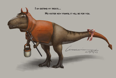 A Hellish Daspletosaurus
art by carnosaurian
Keywords: dinosaur;theropod;daspletosaurus;feral;solo;holiday;humor;non-adult;carnosaurian