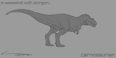 A Weekend With Gorgon 1
art by carnosaurian
Keywords: dinosaur;theropod;gorgosaurus;male;feral;solo;penis;carnosaurian