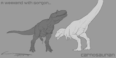 A Weekend With Gorgon 3
art by carnosaurian
Keywords: dinosaur;theropod;tyrannosaurus_rex;trex;gorgosaurus;male;female;feral;M/F;penis;cloaca;presenting;spooge;carnosaurian