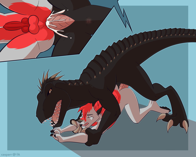 Indoraptor Attack
art by casparr
Keywords: jurassic_world;furry;canine;dinosaur;theropod;raptor;indoraptor;male;feral;anthro;M/M;penis;from_behind;anal;closeup;spooge;casparr