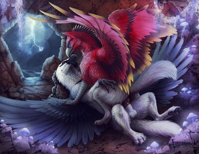 Fuzz and Raz
art by -cedarwolf
Keywords: gryphon;male;female;feral;M/F;penis;cowgirl;vaginal_penetration;-cedarwolf