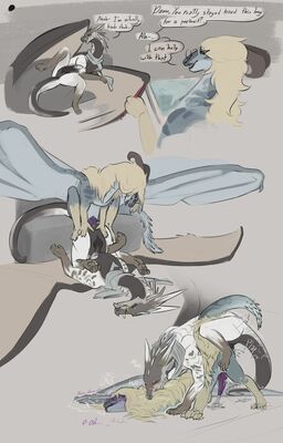 Ash and Clawthorne (Wings_of_Fire)
art by celery_kin
Keywords: wings_of_fire;mudwing;sandwing;icewing;hybrid;dragon;male;feral;M/M;penis;missionary;from_behind;anal;spooge;celerykin