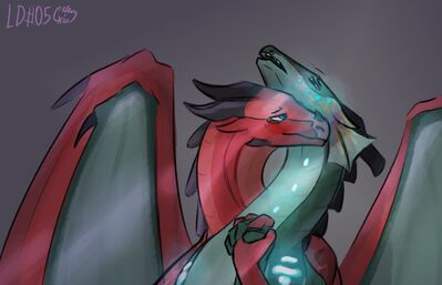 Singe and Kin (Wings_of_Fire)
art by celerykin
Keywords: wings_of_fire;rainwing;seawing;skywing;hybrid;dragon;dragoness;male;female;feral;M/F;from_behind;suggestive;celery_kin