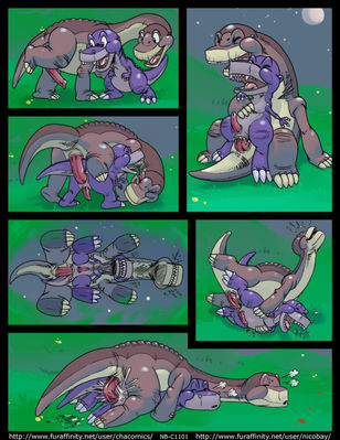 Chomper's Day 1
art by chacomics
Keywords: comic;cartoon;land_before_time;lbt;dinosaur;theropod;tyrannosaurus_rex;trex;chomper;male;female;anthro;M/F;penis;from_behind;chacomics