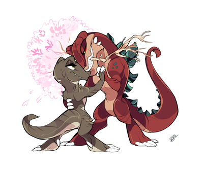 Dance With My Baby
art by champasaurus
Keywords: godzilla;gojira;komodithrax;male;female;anthro;M/F;romance;champasaurus