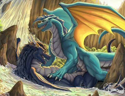 By The Waterfall
art by chamuskinha
Keywords: dragon;dragoness;male;female;feral;M/F;penis;cowgirl;vaginal_penetration;chamuskinha