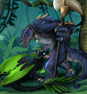 Jungle Love (Warhammer)
art by charliemcarthy
Keywords: videogame;warhammer;how_to_train_your_dragon;httyd;night_fury;lizardman;male;female;feral;anthro;M/F;penis;oral;ejaculation;spooge;charliemcarthy