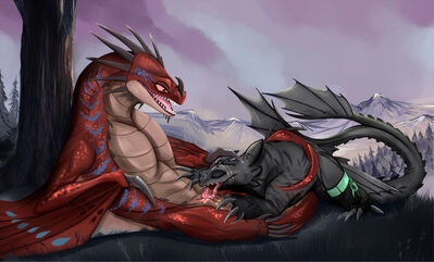 Teaching Time
art by charliemcarthy
Keywords: how_to_train_your_dragon;httyd;night_fury;skrill;dragon;dragoness;male;female;feral;M/F;penis;oral;spooge;charliemcarthy