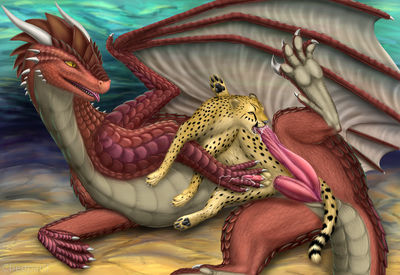 Dragon and Cheetah
art by cheepard
Keywords: dragon;furry;feline;cheetah;male;feral;M/M;penis;hemipenis;spoons;anal;oral;spooge;masturbation;beach;cheepard