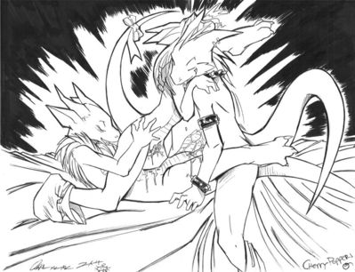 Dragon Lovers
art by 0r0ch1
Keywords: dragon;dragoness;male;female;feral;M/F;threeway;penis;missionary;reverse_cowgirl;vaginal_penetration;oral;spooge;0r0ch1