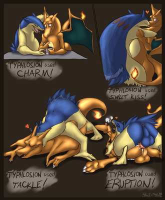 Typhlosion Loves Charizard
art by chetchaka
Keywords: anime;pokemon;dragon;furry;badger;charizard;typhlosion;male;anthro;M/M;penis;from_behind;anal;spooge;chetchaka