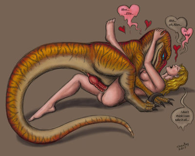 Alan Raptor and Ellie
art by chewtoy
Keywords: beast;jurassic_park;dinosaur;theropod;raptor;deinonychus;male;feral;human;woman;female;ellie;alan;transformation;M/F;penis;missionary;vaginal_penetration;spooge;chewtoy