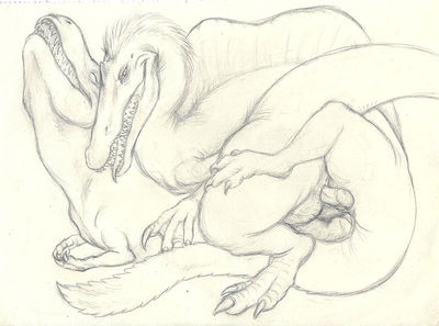 Spinosaur and Tyrannosaur Mating
art by chewtoy
Keywords: jurassic_park;dinosaur;theropod;spinosaurus;tyrannosaurus_rex;trex;male;female;feral;M/F;penis;from_behind;vaginal_penetration;chewtoy