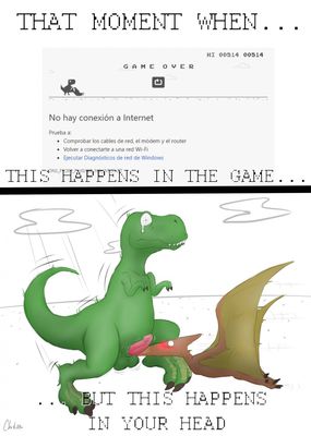 Game Over
art by chikiota
Keywords: videogame;google_chrome;dinosaur;theropod;tyrannosaurus_rex;trex;pterodactyl;male;anthro;penis;suggestive;humor;chikiota
