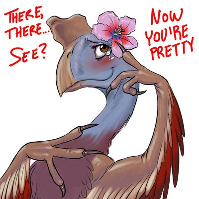 Pretty Oviraptor Is Pretty
art by chochi
Keywords: dinosaur;theropod;oviraptor;female;fera;solo;non-adult;chochi