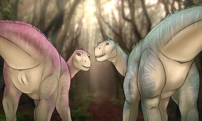 Aladar and Neera
art by chocobanana
Keywords: disney;disney_dinosaur;dinosaur;hadrosaur;iguanodon;aladar;neera;male;female;feral;solo;cloaca;presenting;chocobanana