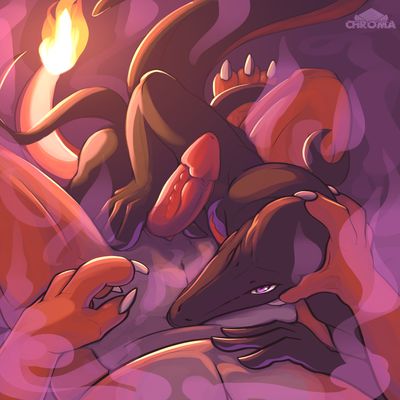 Charizard and Salazzle
art by chromamancer
Keywords: anime;pokemon;lizard;dragon;salazzle;charizard;male;female;anthro;M/F;penis;cowgirl;masturbation;chromamancer