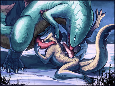 Zamtrios x Great Baggi
art by chromamancer
Keywords: videogame;monster_hunter;bird_wyvern;great_baggi;feral;shark;anthro;male;M/M;penis;69;oral;anal;fingering;masturbation;chromamancer