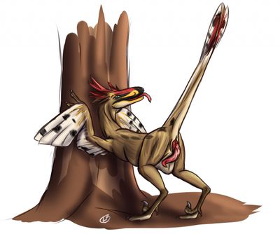 Raptor On A Tree
art by clb
Keywords: dinosaur;theropod;raptor;deinonychus;feral;male;solo;penis;clb