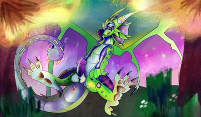 Jackfruit the Rainwing (Wings_of_Fire)
art by clowncrime
Keywords: wings_of_fire;rainwing;hybrid;dragon;male;feral;anthro;solo;penis;clowncrime