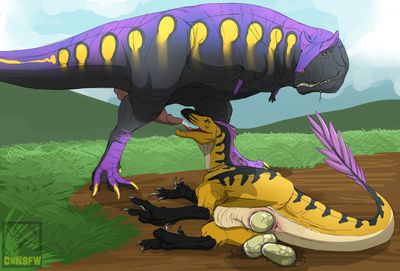 Carnotaurus BJ
art by cmnsfw
Keywords: dinosaur;theropod;raptor;carnotaurus;male;female;feral;M/F;penis;oral;egg;oviposition;spooge;cmnsfw