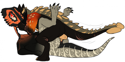 Sloane and Greau Having Sex
art by cmnsfw
Keywords: dinosaur;ankylosaurus;ceratopsid;torosaurus;male;female;feral;M/F;penis;missionary;vaginal_penetration;cmnsfw