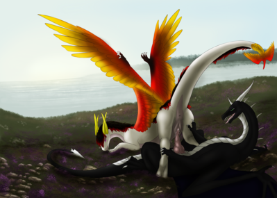 Coastal Love
art by greydragonofthenorth
Keywords: dragon;dragoness;male;female;feral;M/F;penis;reverse_cowgirl;vaginal_penetration;spooge;greydragonofthenorth