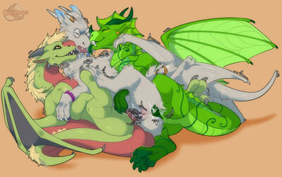 Fluff in the Middle (Wings_of_Fire)
art by cocodrops
Keywords: wings_of_fire;rainwing;leafwing;hybrid;dragon;dragoness;male;female;feral;M/F;double_penetration;threeway;penis;missionary;from_behind;anal;vaginal_penetration;spooge;cocodrops