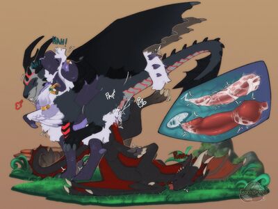 Forest DP
art by cocodrops
Keywords: dragon;dragoness;male;female;feral;M/F;double_penetration;penis;cowgirl;from_behind;vaginal_penetration;anal;internal;ejaculation;spooge;cocodrops