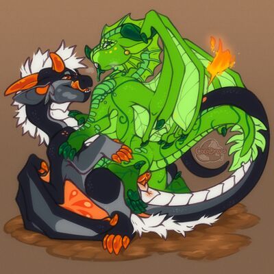 Playtime With Kiru (Wings_of_Fire)
art by cocodrops
Keywords: wings_of_fire;rainwing;leafwing;hybrid;dragon;male;feral;M/M;penis;cowgirl;anal;cocodrops