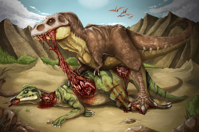 TRex and Hypacrosaurus
art by corkyorkyii
Keywords: dinosaur;theropod;tyrannosaurus_rex;trex;hadrosaur;hypacrosaurus;male;female;feral;M/F;from_behind;penis;cloaca;cloacal_penetration;vore;necro;corkyorkyii