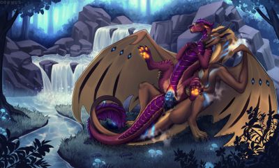 By The Waterfall
art by cornus
Keywords: dragon;dragoness;male;female;feral;M/F;penis;reverse_cowgirl;vaginal_penetration;spooge;cornus