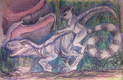 Blue and Lemur Having Sex
art by creativecrystal
Keywords: jurassic_world;dinosaur;theropod;raptor;deinonychus;blue;furry;primate;lemur;male;female;feral;M/F;from_behind;vaginal_penetration;penis;spooge;internal;ejaculation;orgasm;creativecrystal