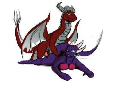 Leo x Cynder
art by crimson-flazey and Shatter-Silver
Keywords: videogame;spyro_the_dragon;cynder;dragon;dragoness;male;female;anthro;breasts;M/F;penis;from_behind;suggestive;crimson-flazey;Shatter-Silver