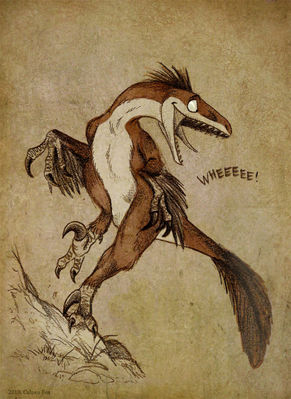 Deinonychus Goes Wheee
art by culpeo_fox
Keywords: dinosaur;theropod;raptor;deinonychus;feral;humor;non-adult;culpeo_fox