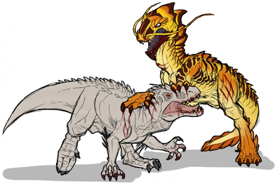 Indominus vs Dragon
art by cultmastersleet
Keywords: jurassic_world;dinosaur;theropod;indominus_rex;female;dragon;feral;non-adult;cultmastersleet